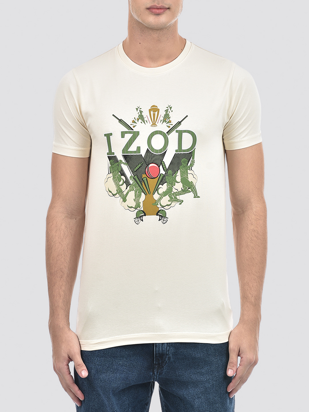 Izod Men's Printed Beige Round Neck T-Shirt