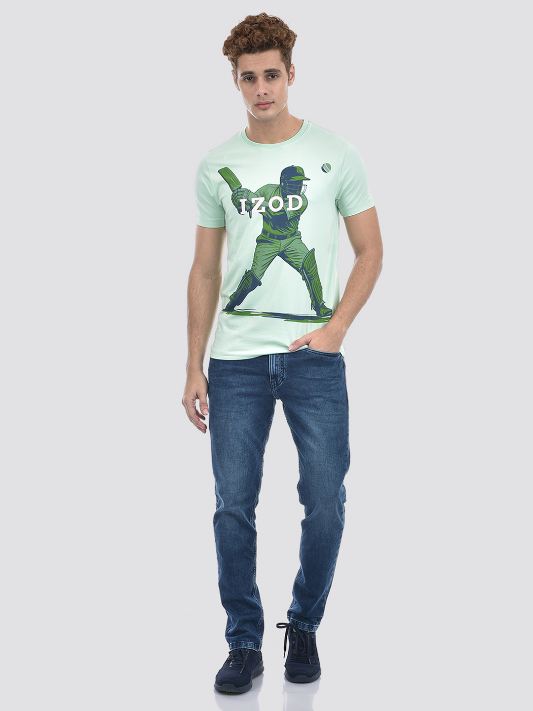 Izod Men's Graphic Print Green Round Neck T-Shirt