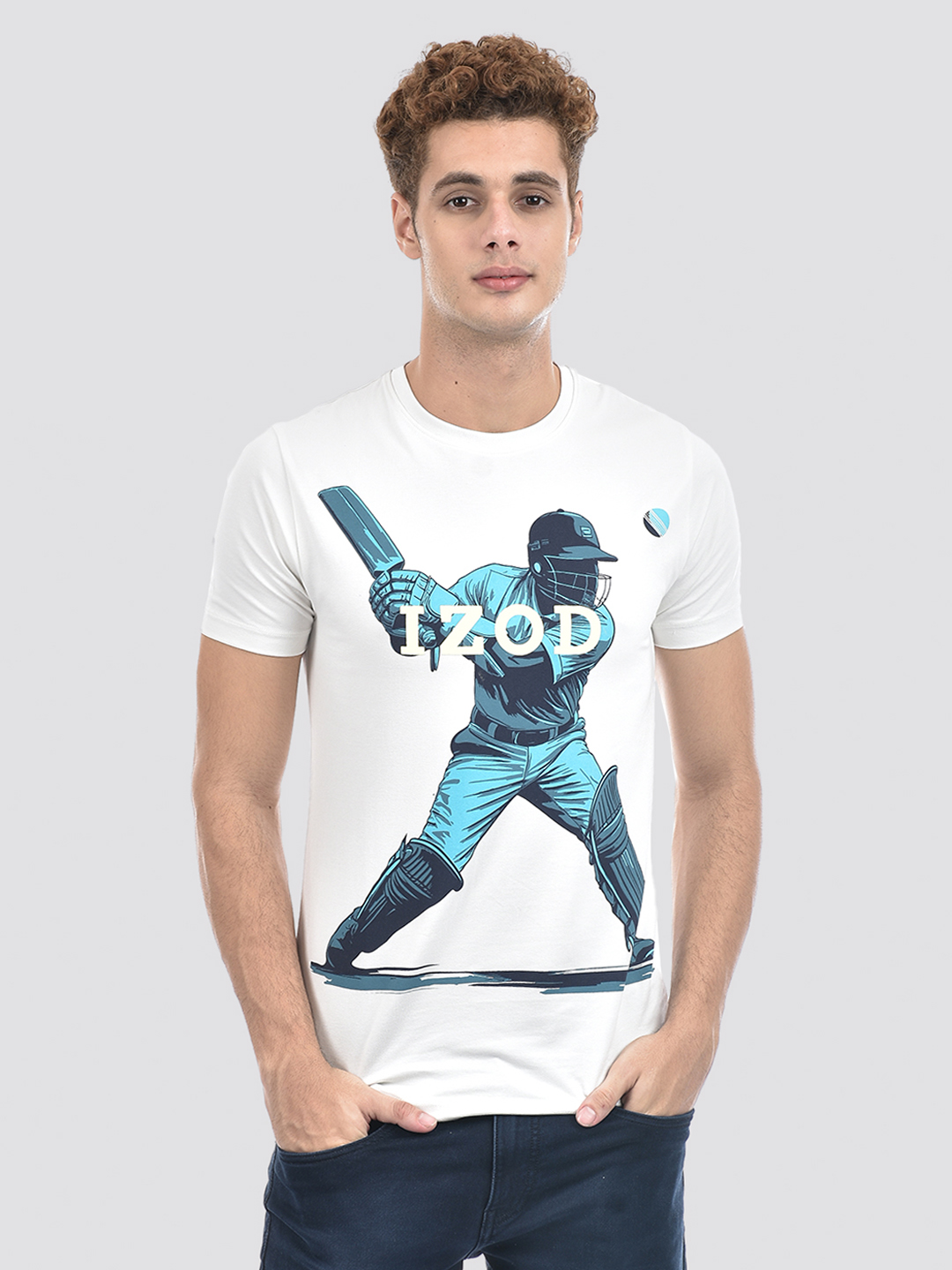 Izod Men's Graphic Print White Round Neck T-Shirt
