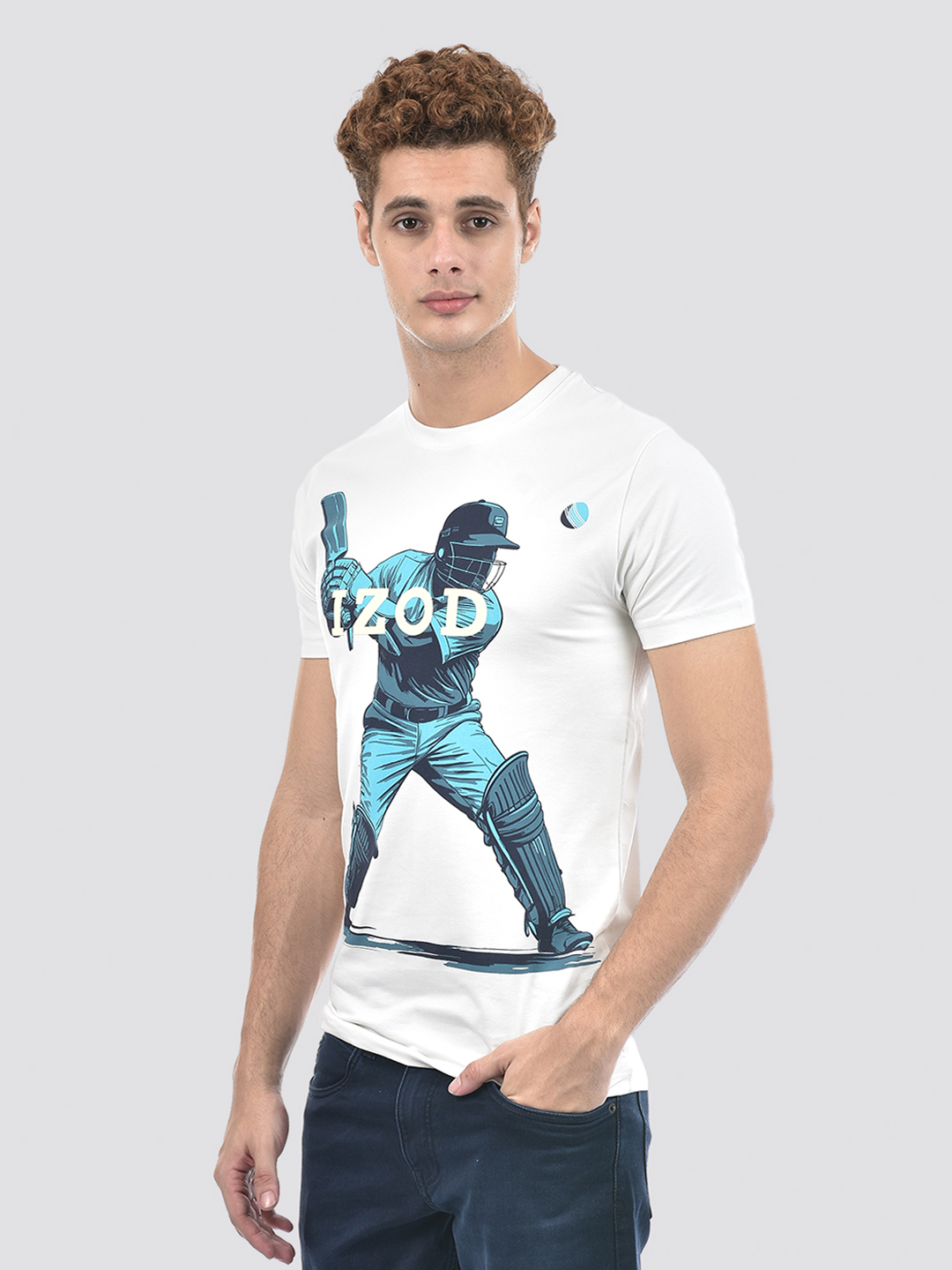 Izod Men's Graphic Print White Round Neck T-Shirt