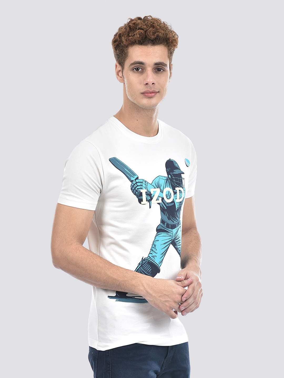 Izod Men's Graphic Print White Round Neck T-Shirt