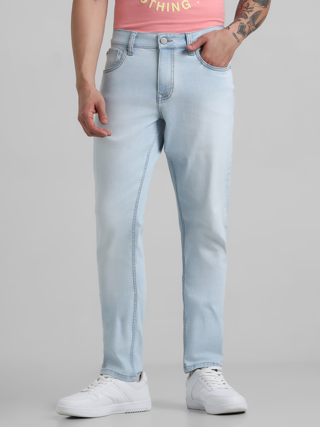 Jack & Jones Men Solid Light Blue Jeans