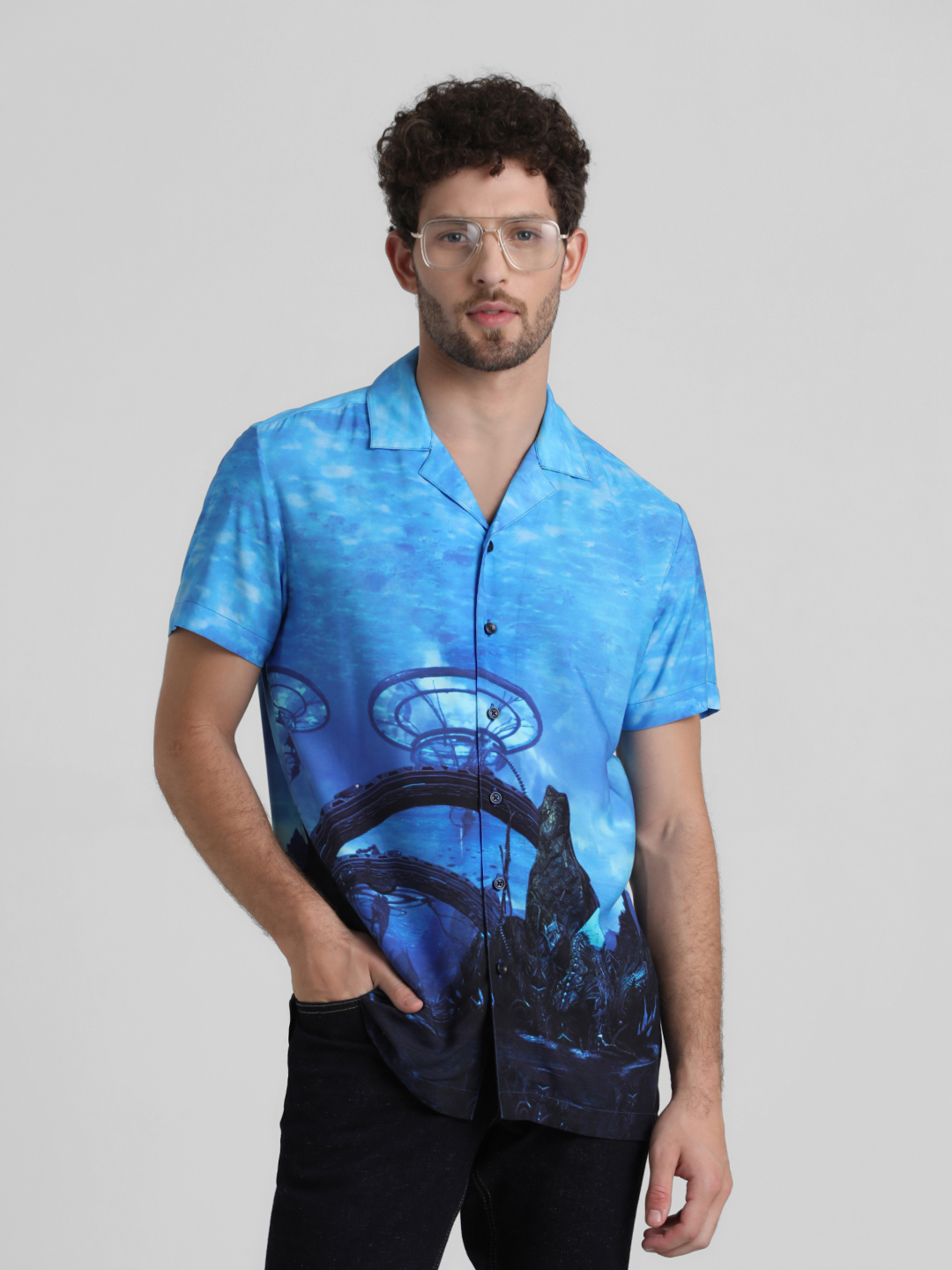 Jack & Jones Men Graphic Print Blue Shirt