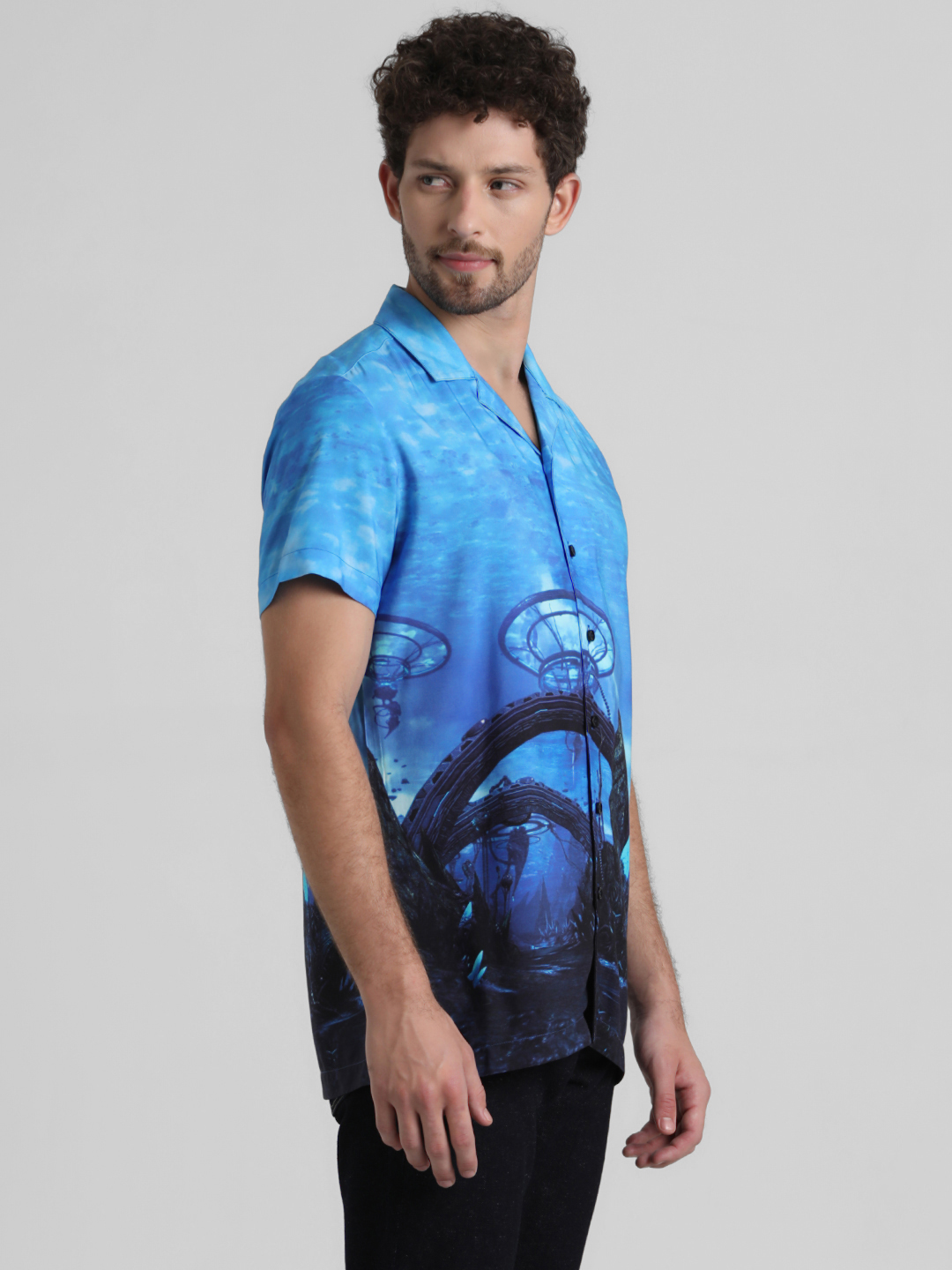 Jack & Jones Men Graphic Print Blue Shirt