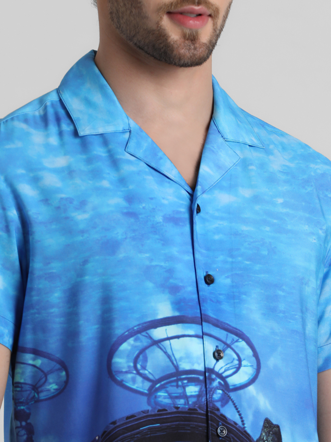 Jack & Jones Men Graphic Print Blue Shirt