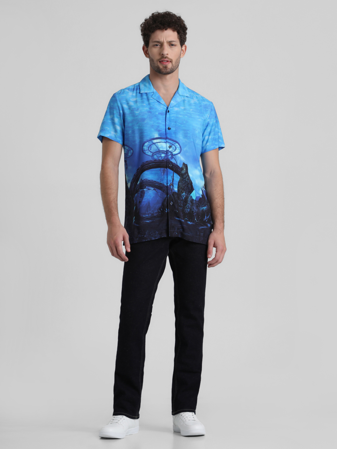 Jack & Jones Men Graphic Print Blue Shirt
