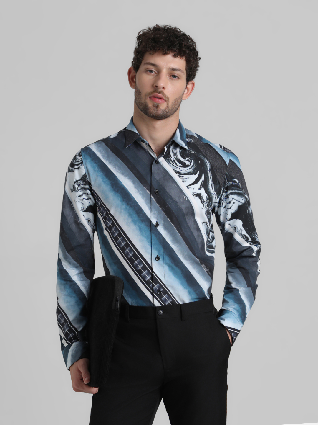 Jack & Jones Men Abstract Blue Shirt