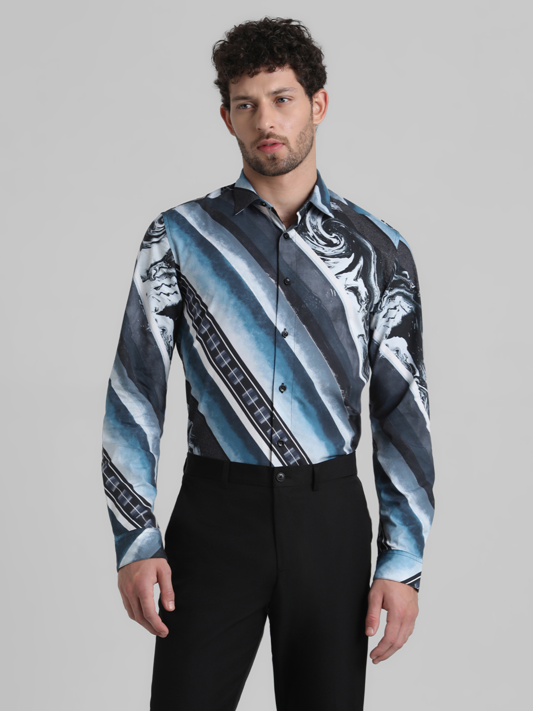 Jack & Jones Men Abstract Blue Shirt