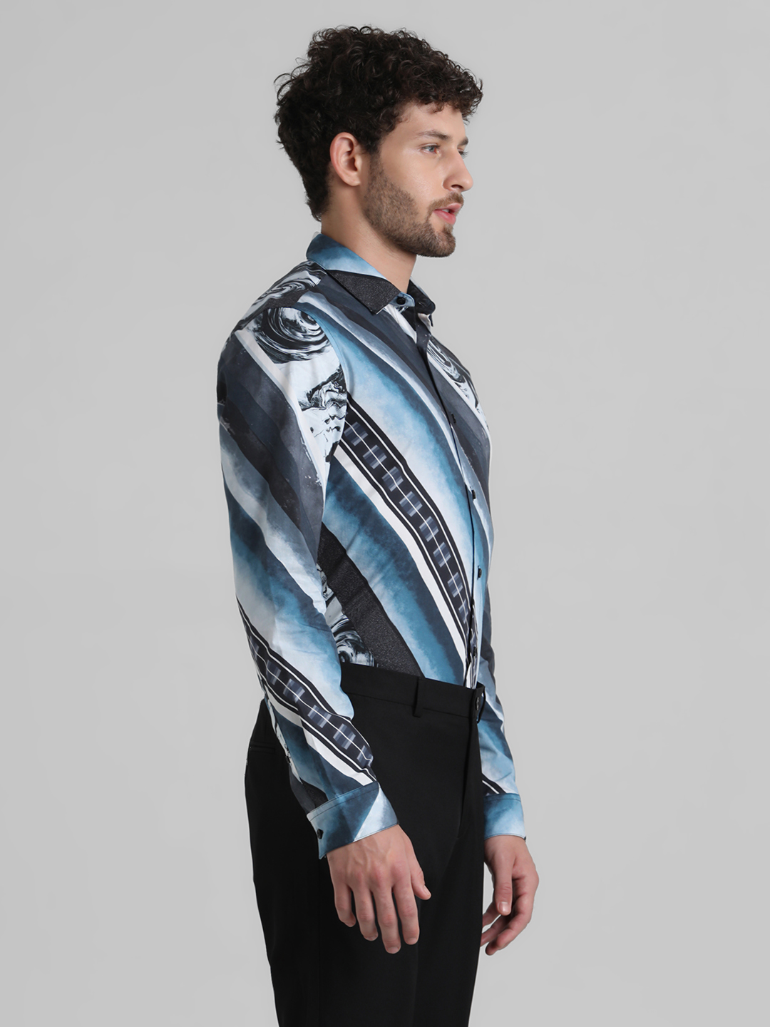 Jack & Jones Men Abstract Blue Shirt