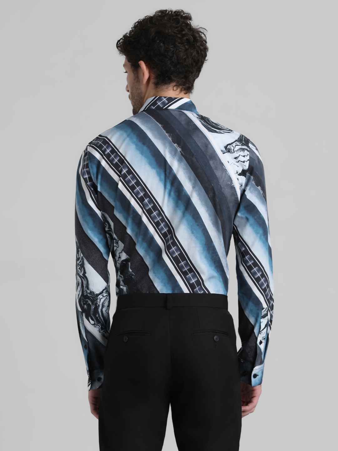 Jack & Jones Men Abstract Blue Shirt