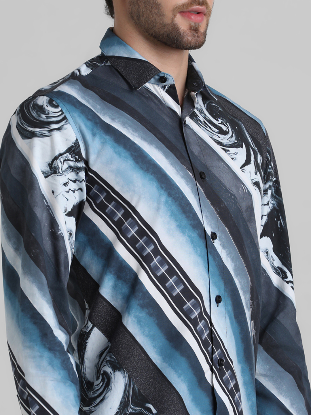 Jack & Jones Men Abstract Blue Shirt