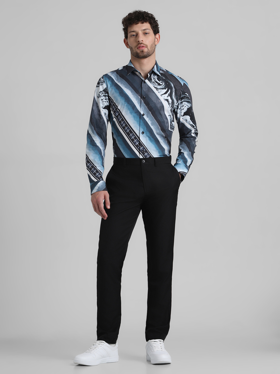 Jack & Jones Men Abstract Blue Shirt