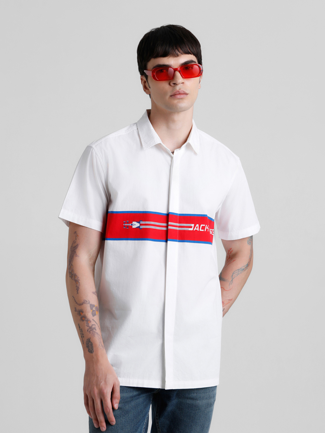 Jack & Jones Men Color Block White Shirt