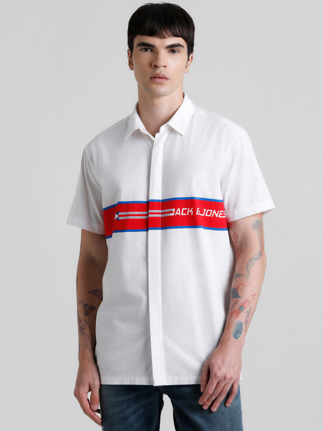 Jack & Jones Men Color Block White Shirt