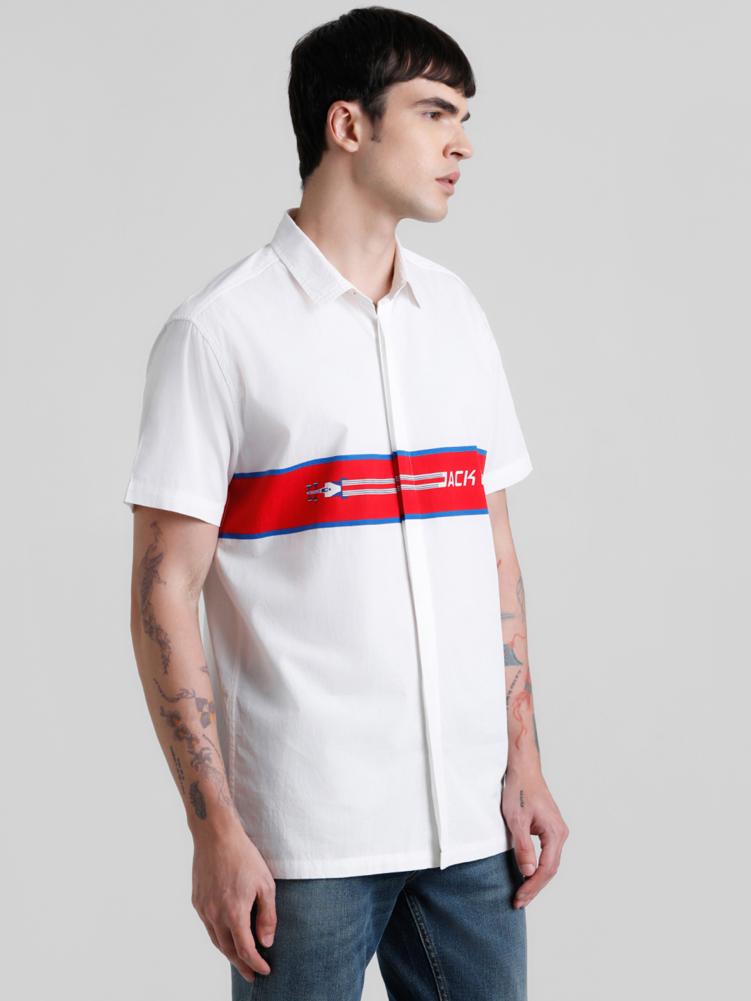Jack & Jones Men Color Block White Shirt