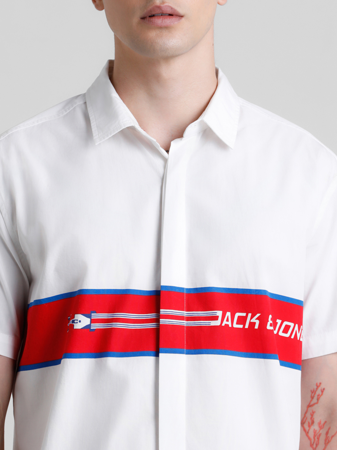 Jack & Jones Men Color Block White Shirt