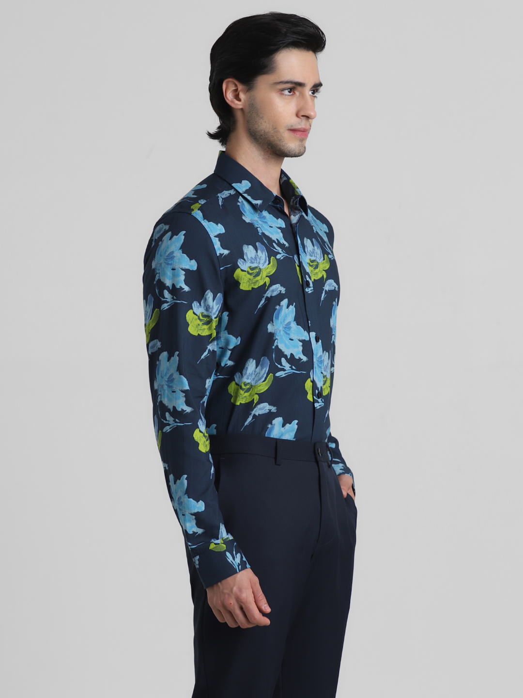 Jack & Jones Men Floral Print Navy Shirt