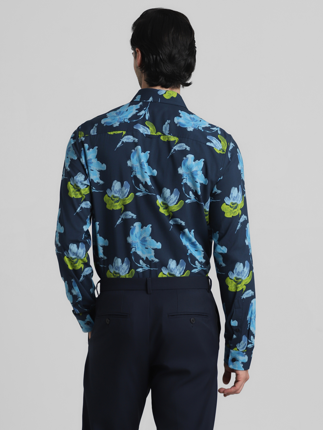 Jack & Jones Men Floral Print Navy Shirt