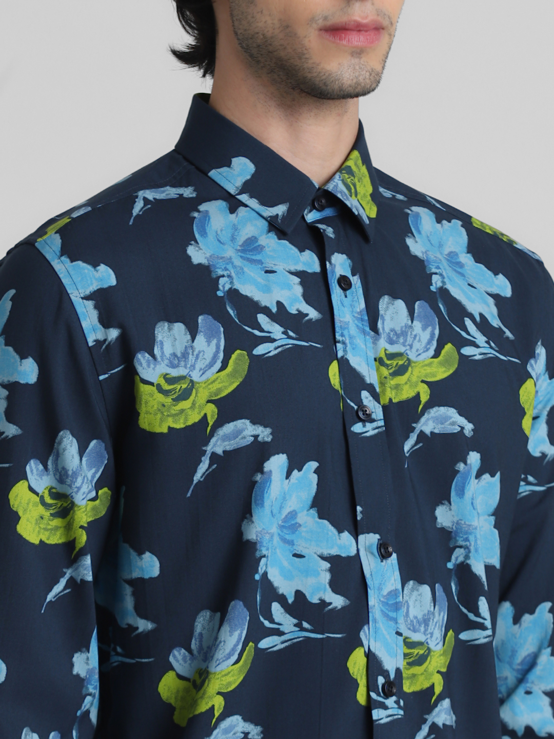 Jack & Jones Men Floral Print Navy Shirt