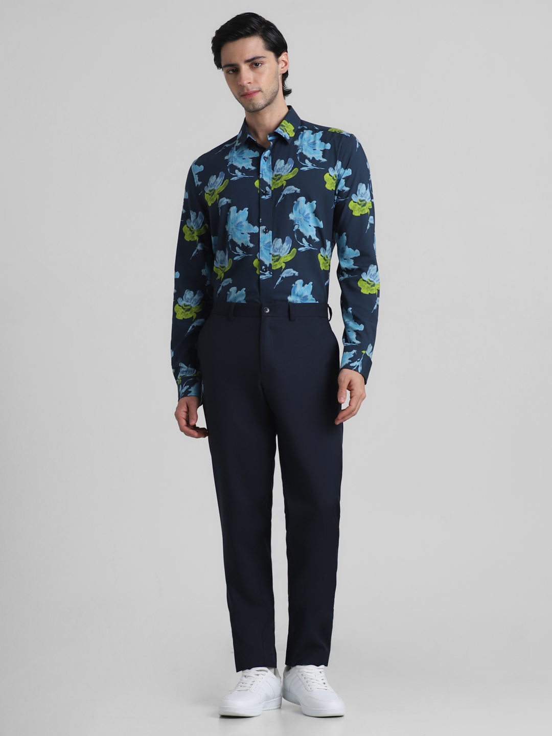Jack & Jones Men Floral Print Navy Shirt