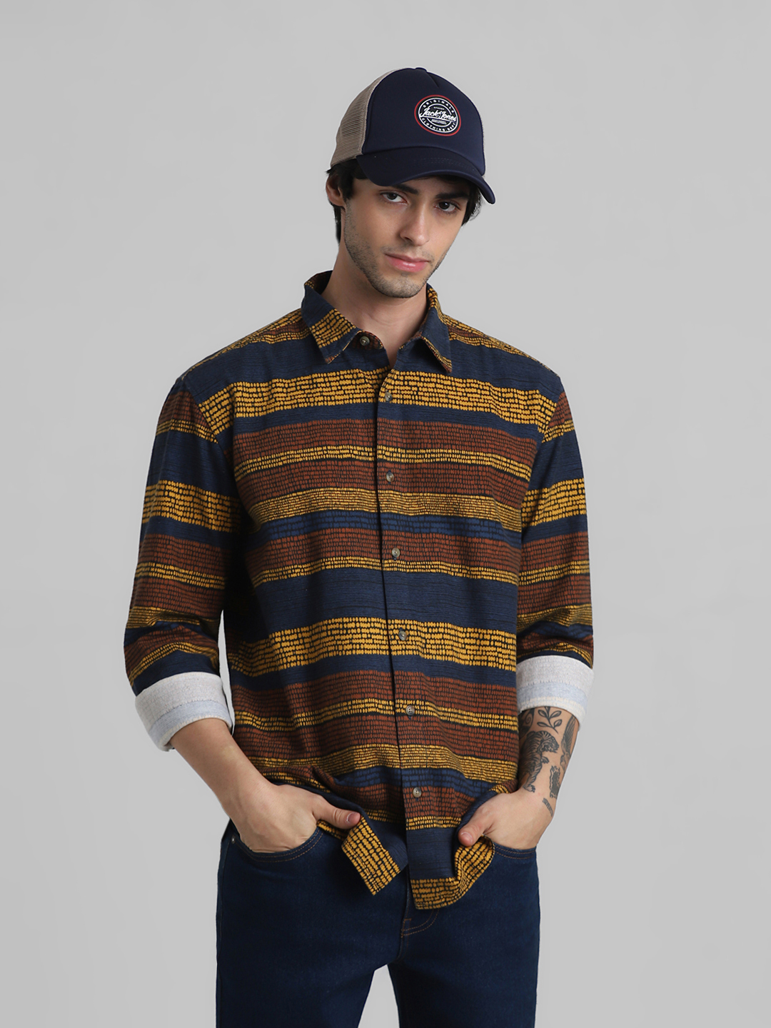 Jack & Jones Men Striped Navy Shirt