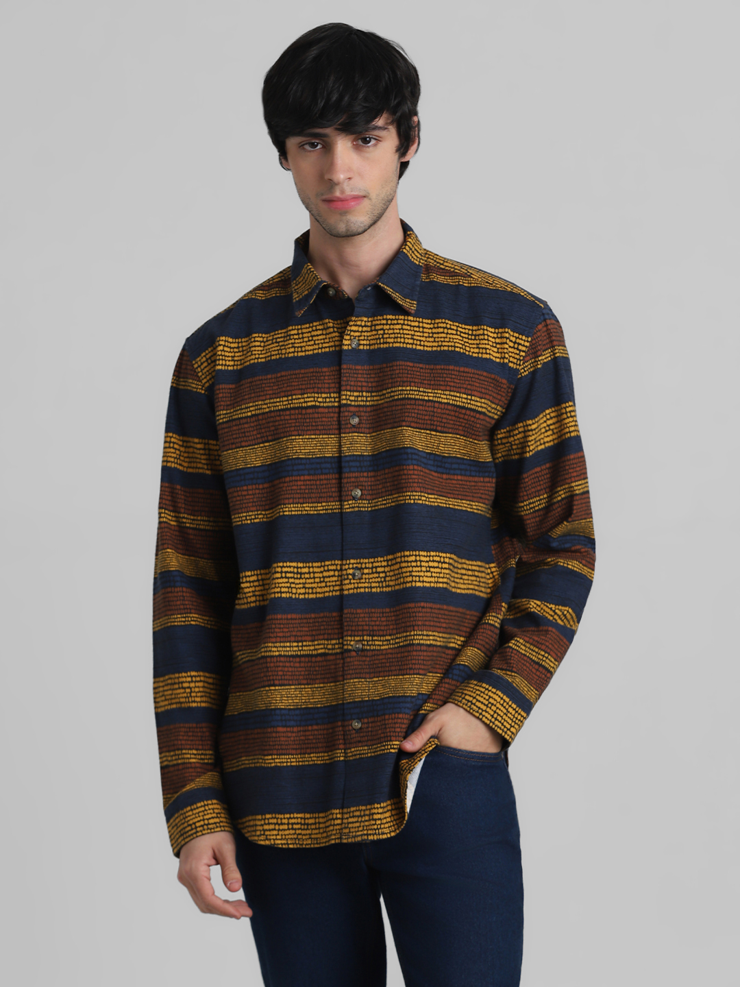 Jack & Jones Men Striped Navy Shirt