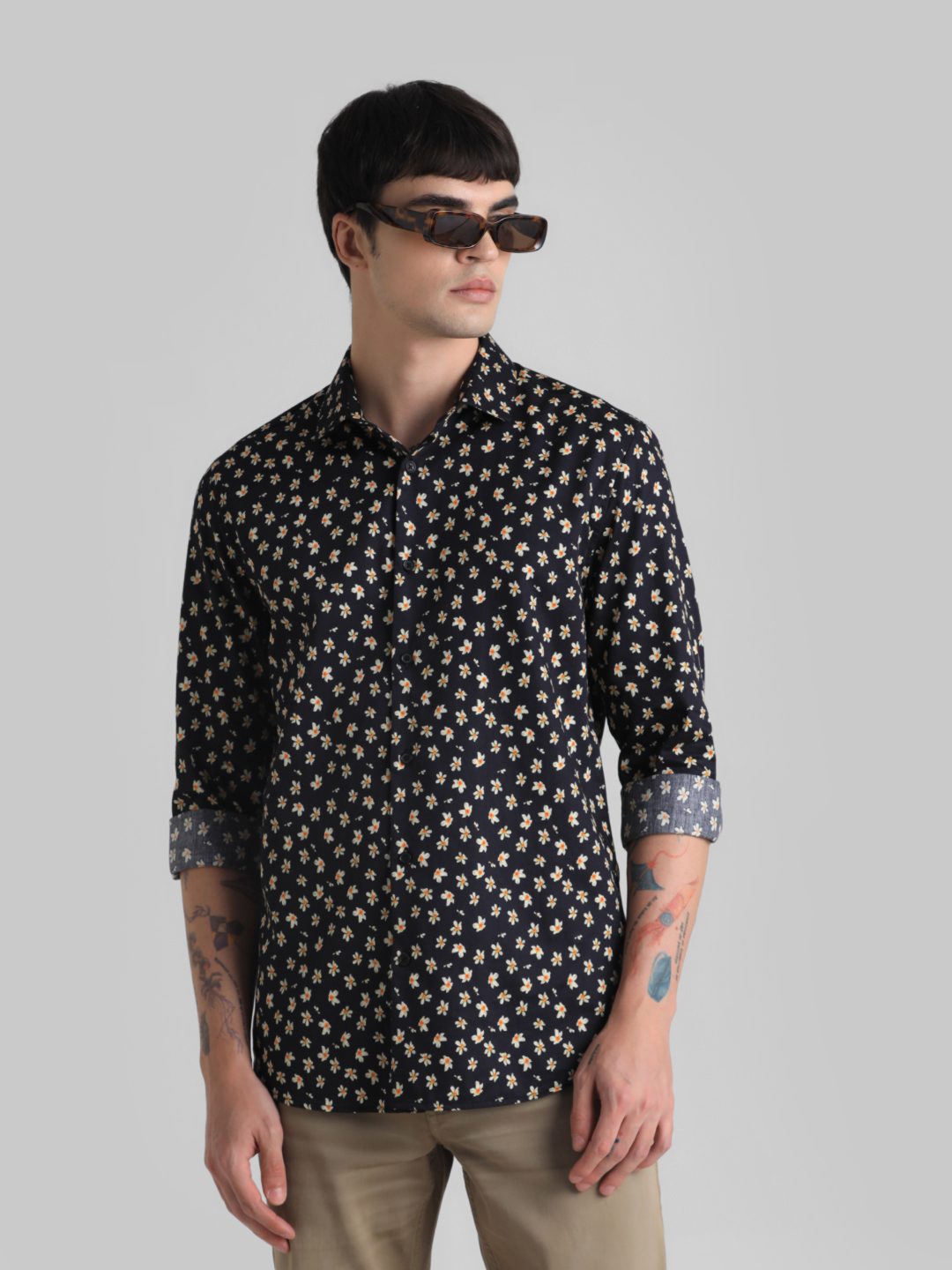 Jack & Jones Men Floral Print Black Shirt
