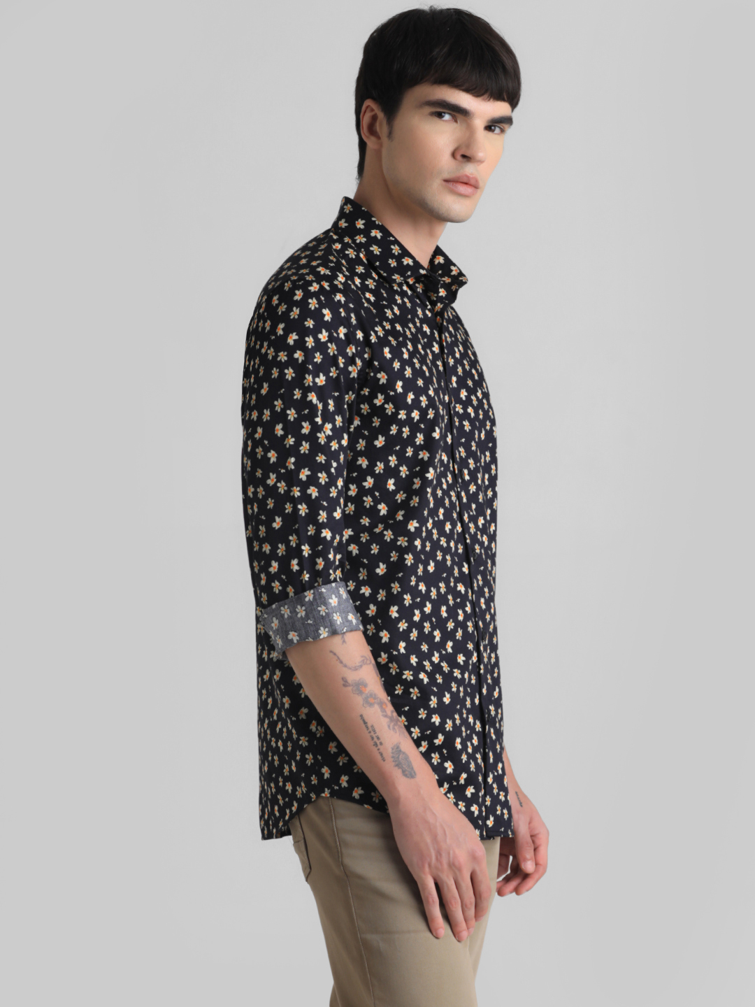 Jack & Jones Men Floral Print Black Shirt