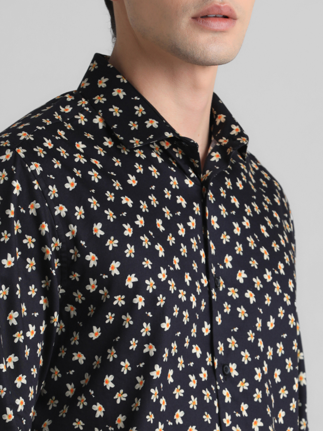 Jack & Jones Men Floral Print Black Shirt