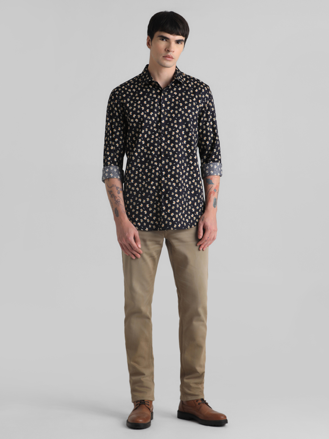 Jack & Jones Men Floral Print Black Shirt