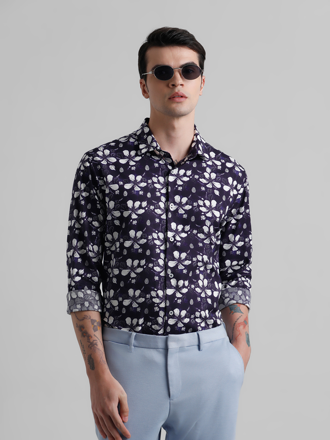 Jack & Jones Men Floral Print Purple Shirt