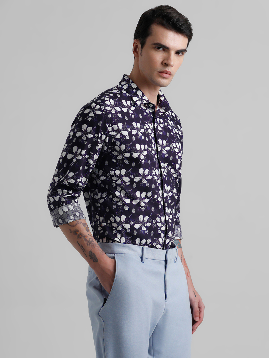 Jack & Jones Men Floral Print Purple Shirt