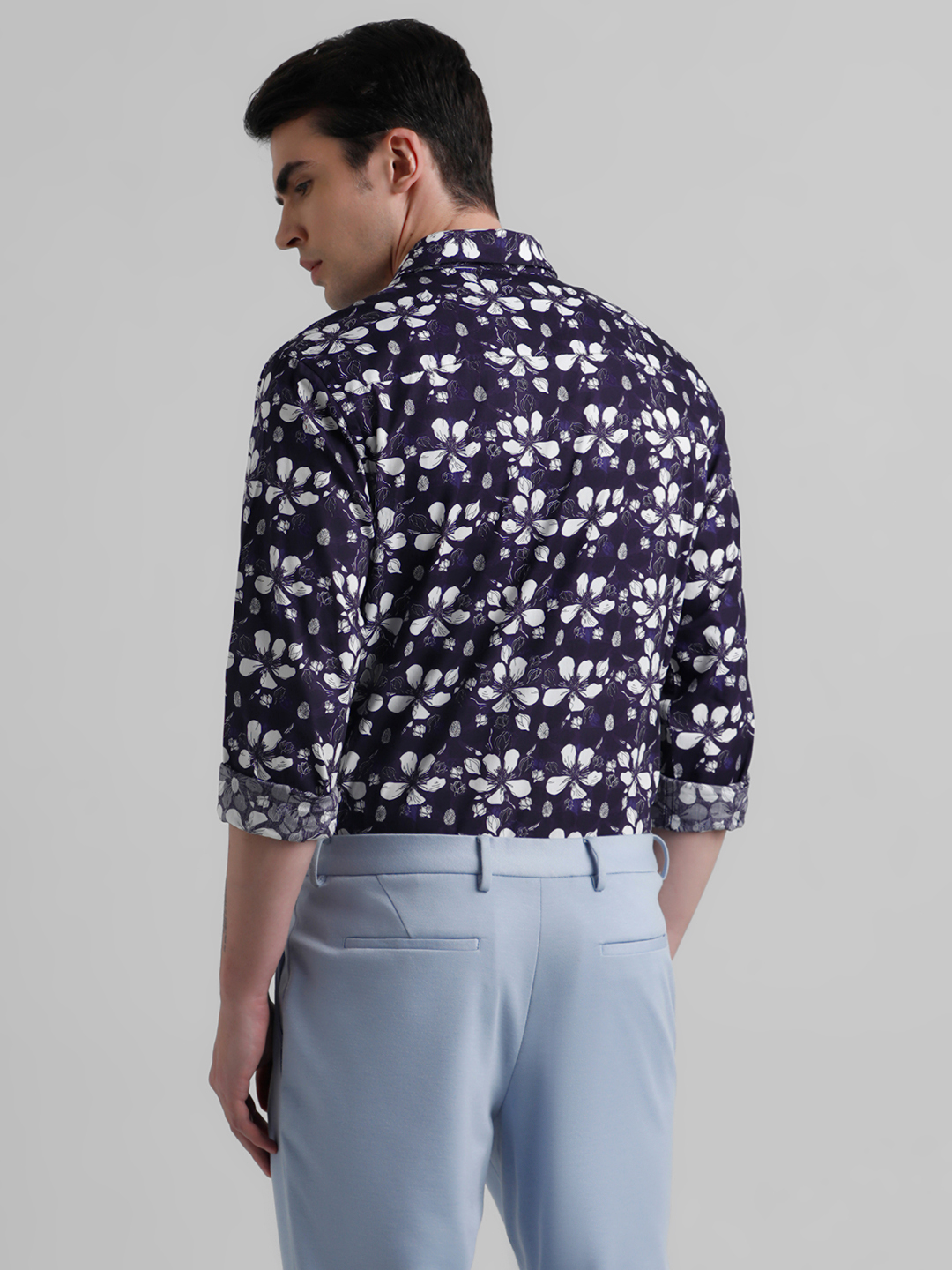Jack & Jones Men Floral Print Purple Shirt