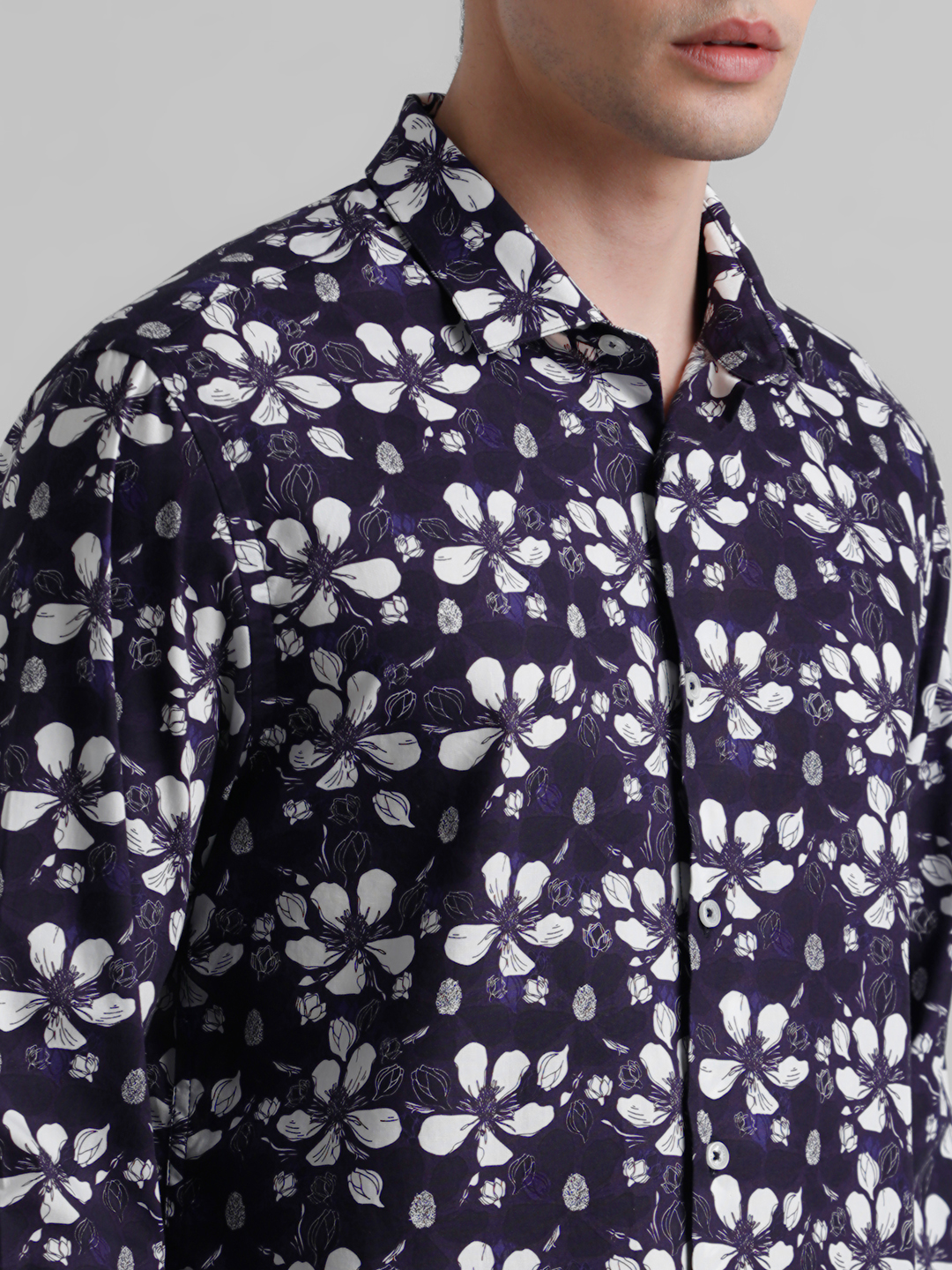 Jack & Jones Men Floral Print Purple Shirt
