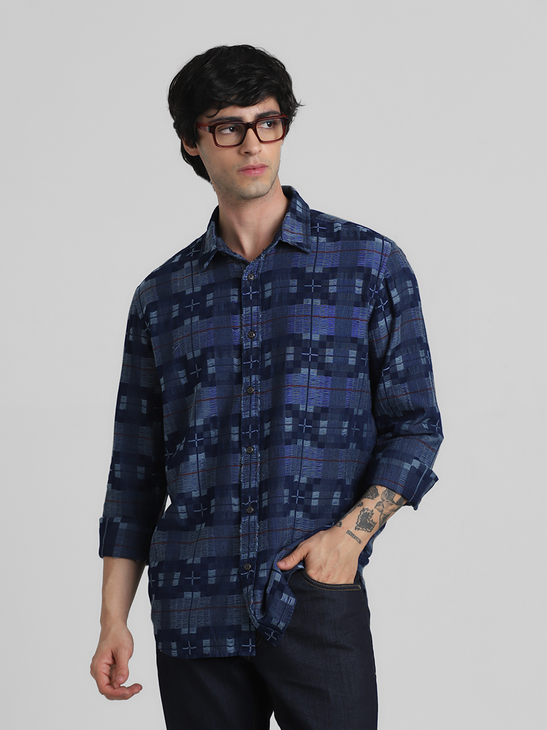 Jack & Jones Men Checkered Blue Shirt