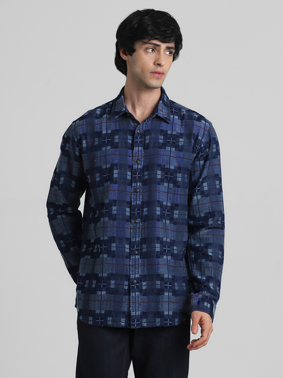 Jack & Jones Men Checkered Blue Shirt