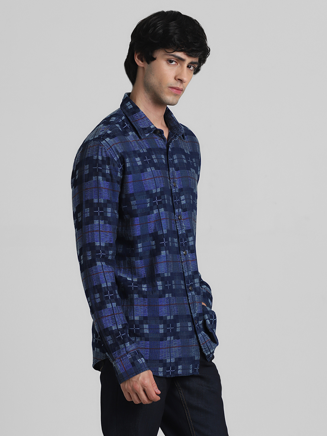 Jack & Jones Men Checkered Blue Shirt