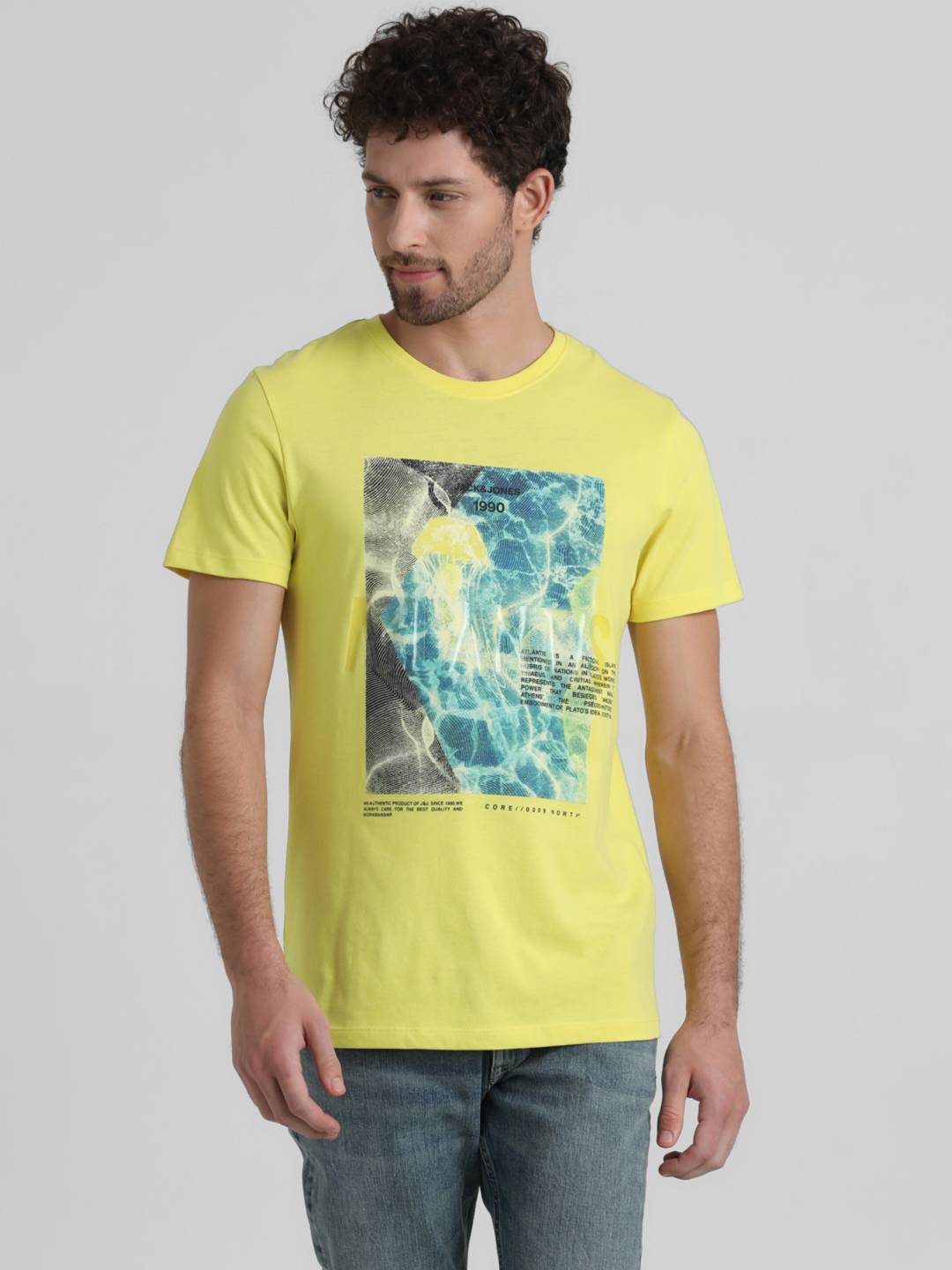 Jack & Jones Men Graphic Print Yellow T-Shirt