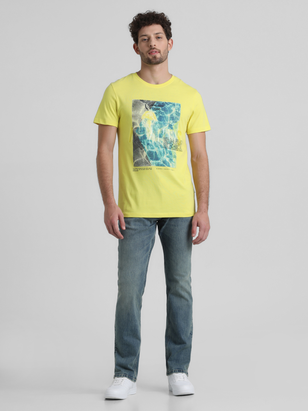 Jack & Jones Men Graphic Print Yellow T-Shirt