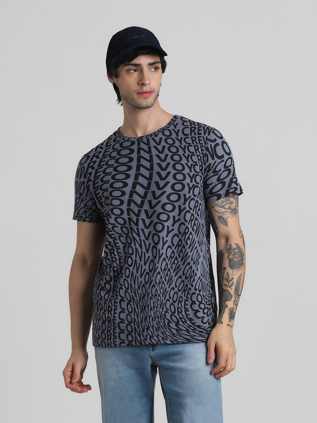 Jack & Jones Men Typography Grey T-Shirt