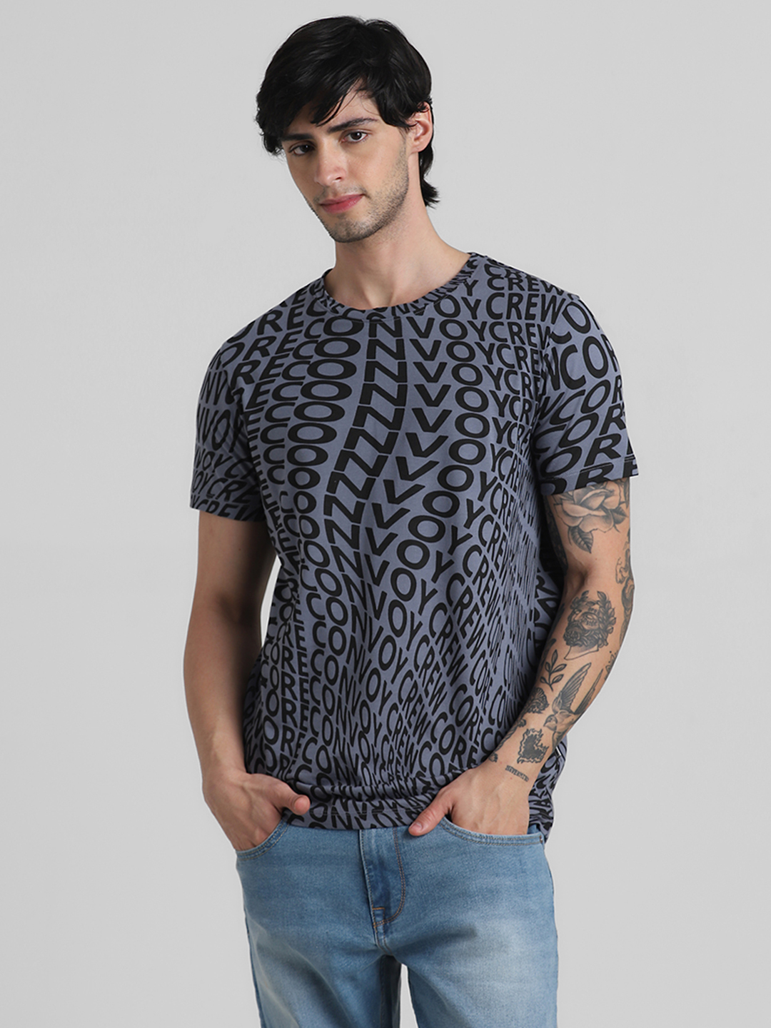 Jack & Jones Men Typography Grey T-Shirt