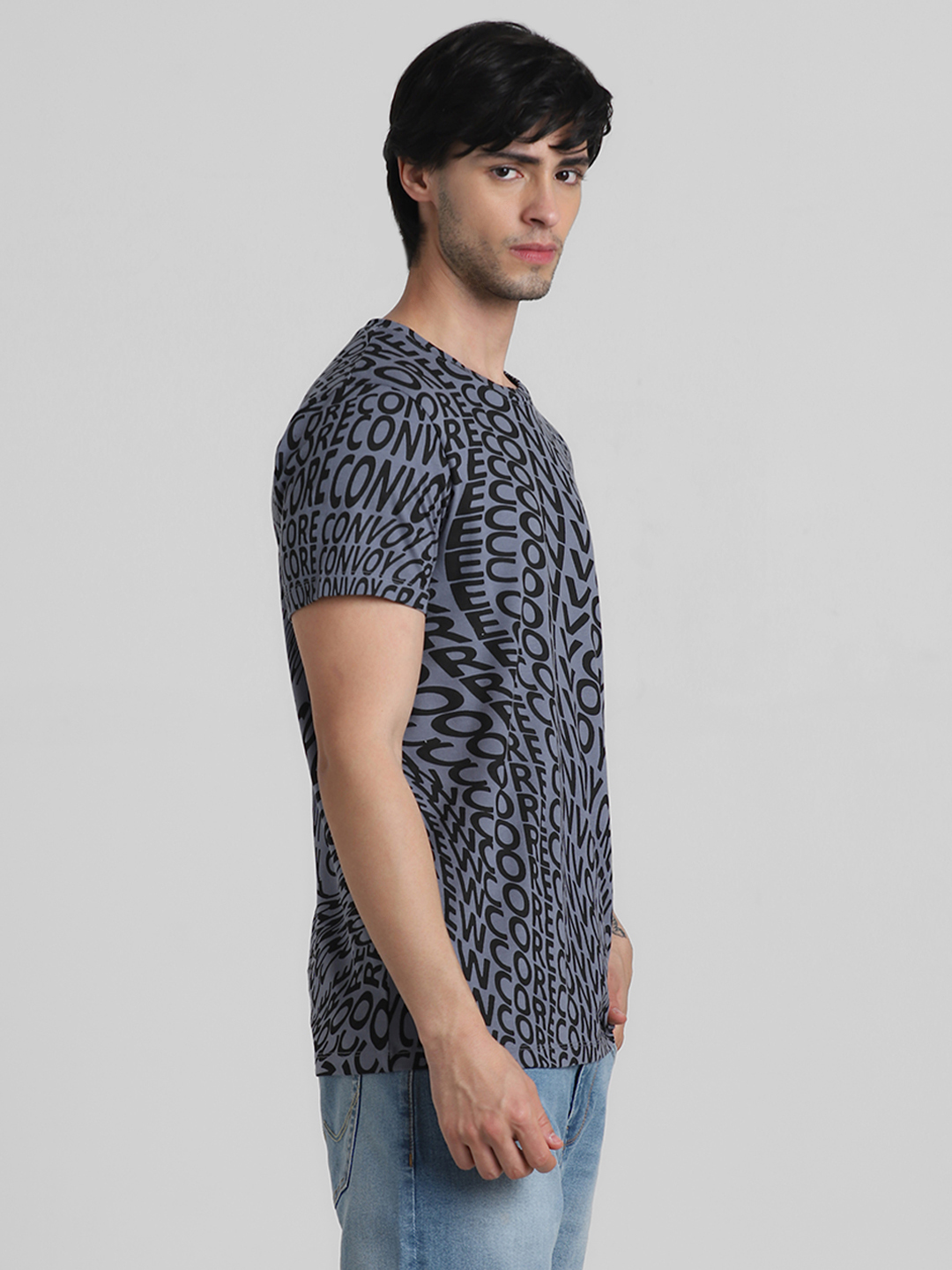 Jack & Jones Men Typography Grey T-Shirt