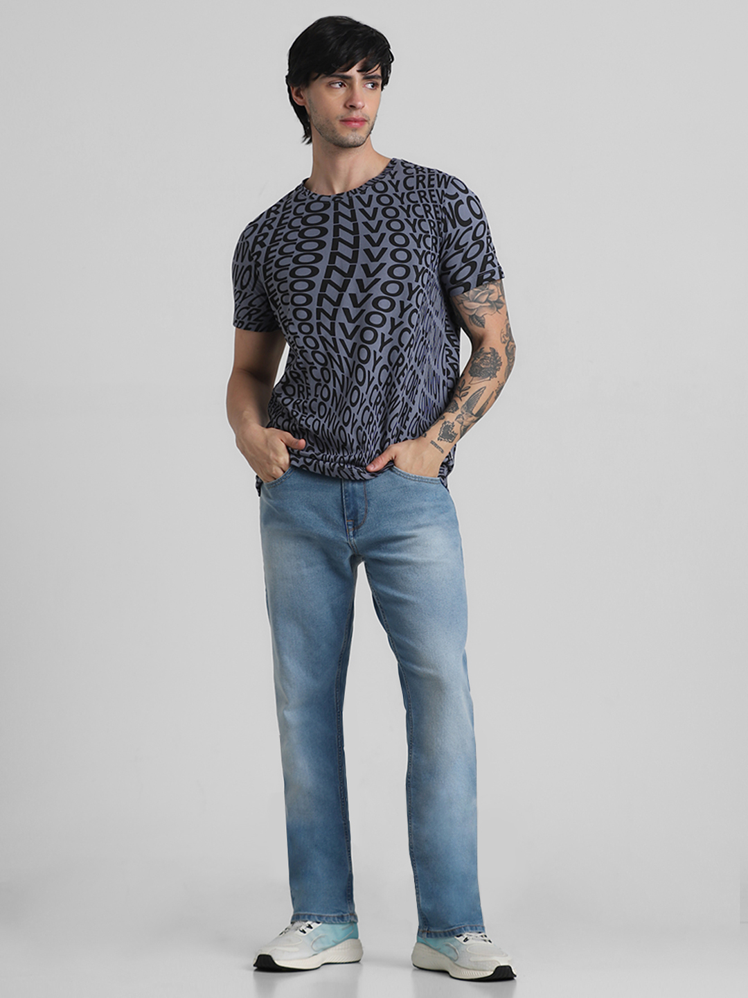 Jack & Jones Men Typography Grey T-Shirt
