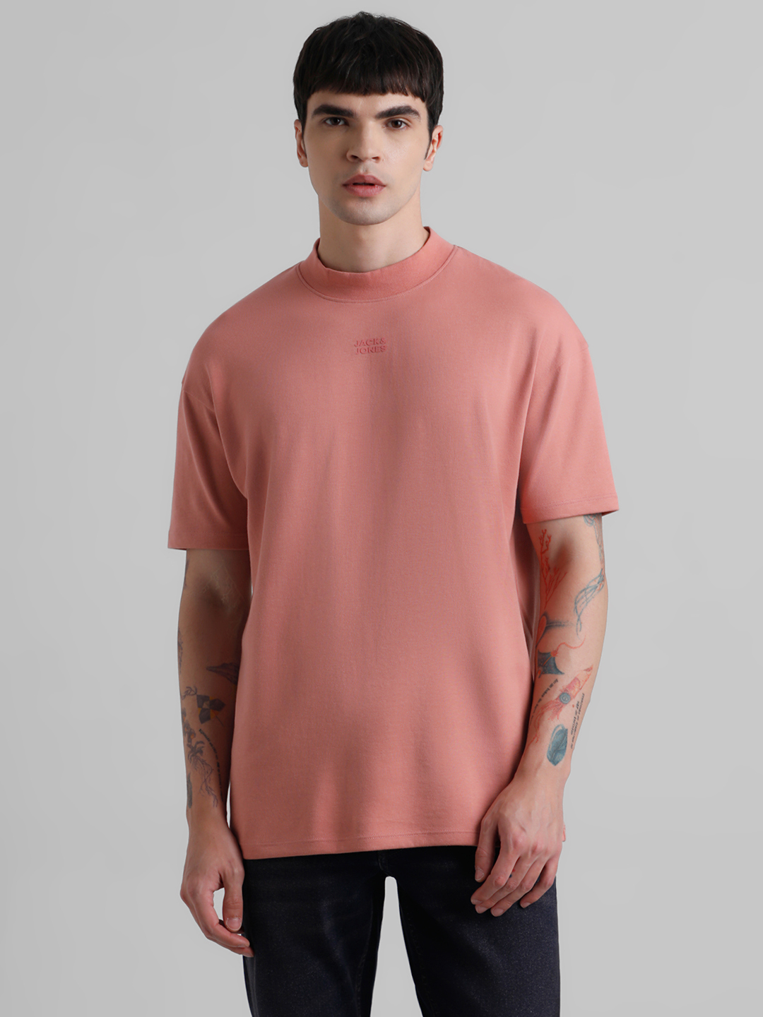 Jack & Jones Men Solid Pink T-Shirt