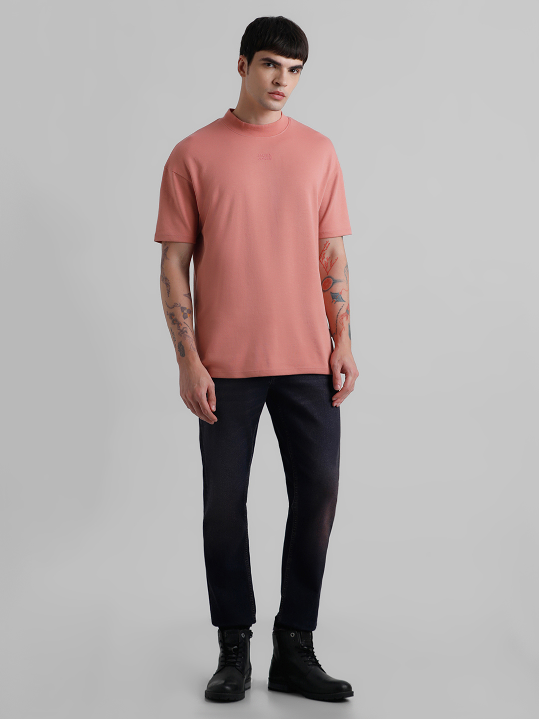 Jack & Jones Men Solid Pink T-Shirt