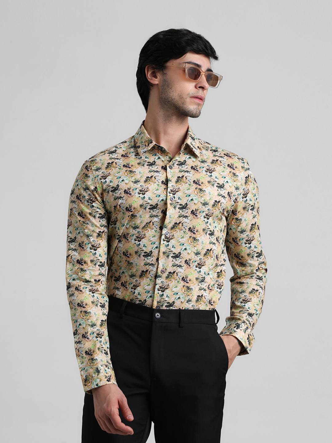 Jack & Jones Men Floral Print Yellow Shirt
