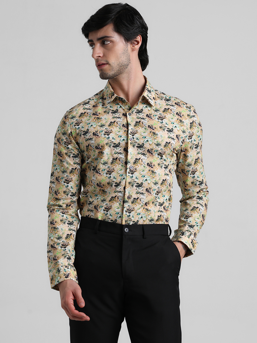 Jack & Jones Men Floral Print Yellow Shirt