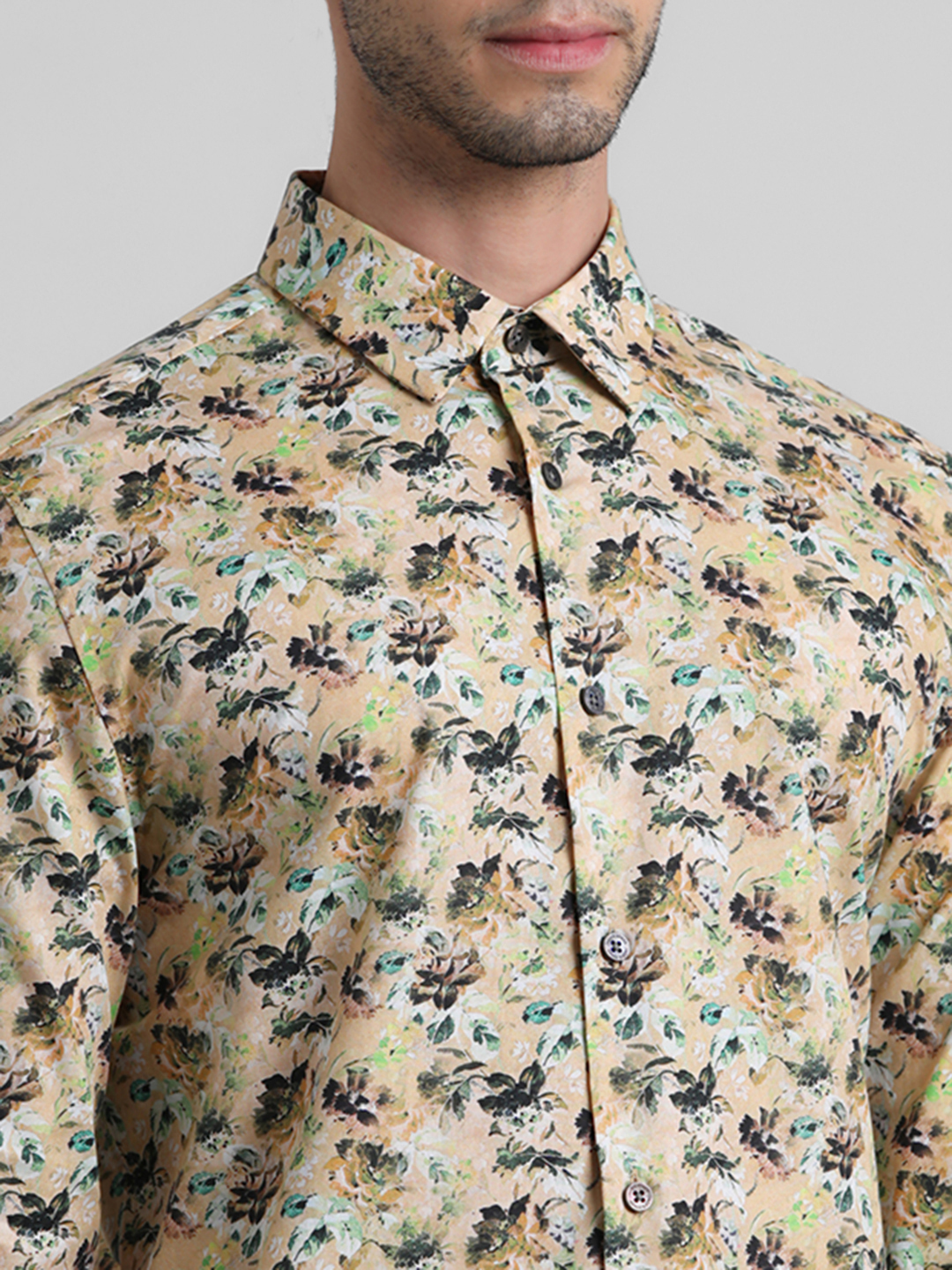 Jack & Jones Men Floral Print Yellow Shirt