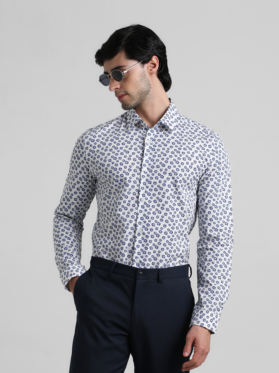 Jack & Jones Men Floral Print White Shirt