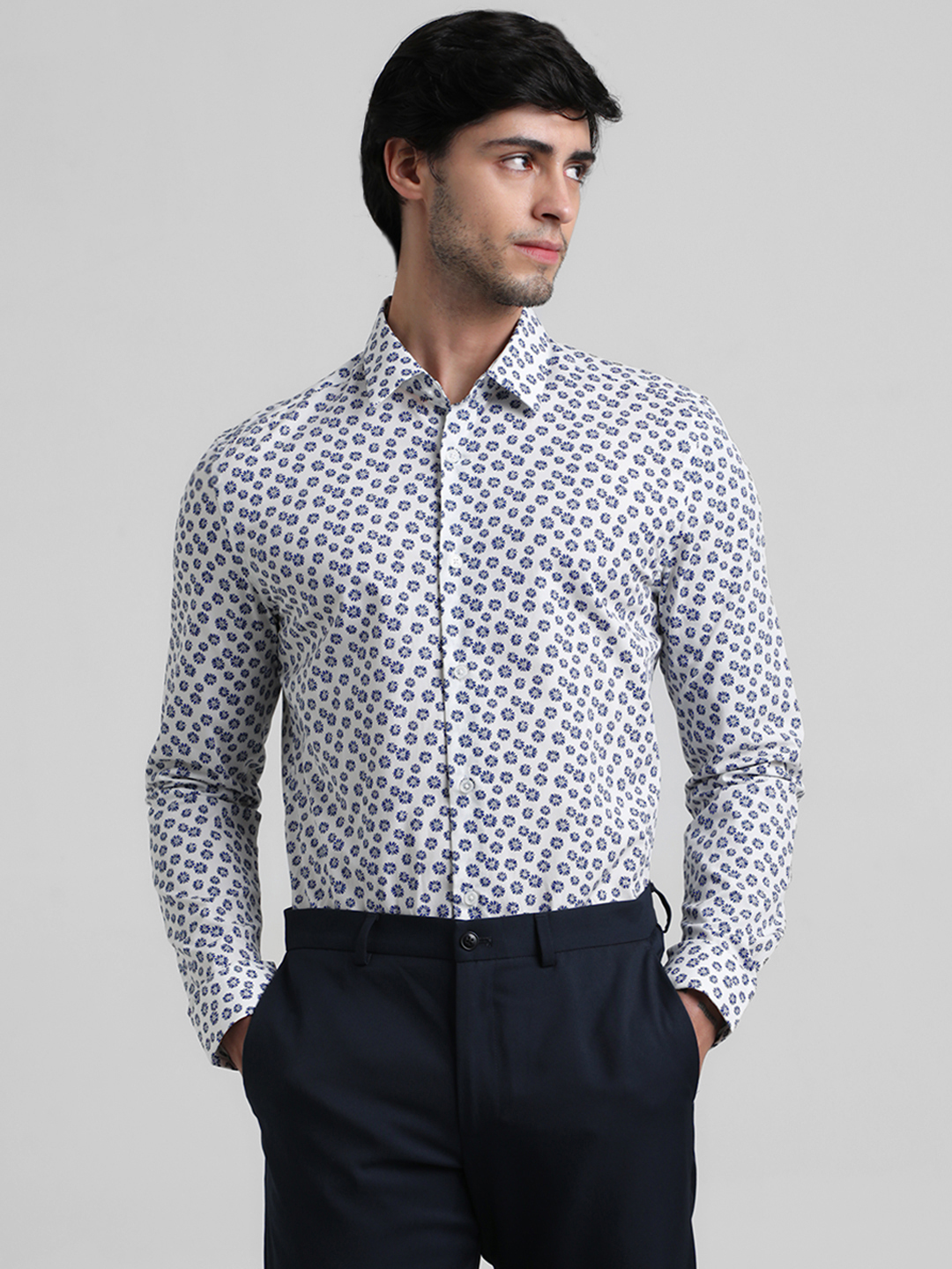 Jack & Jones Men Floral Print White Shirt